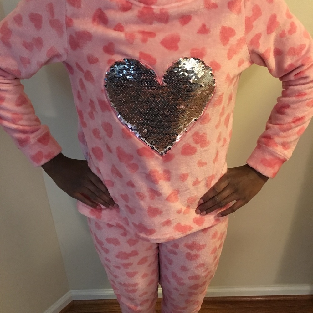 XOXO Women’s plush pajamas with sequin design.